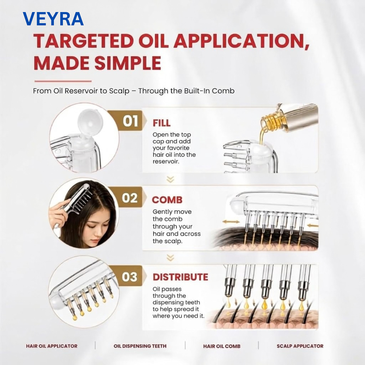 VEYRA™ Hair Oil Applicator Comb with Scalp Massager